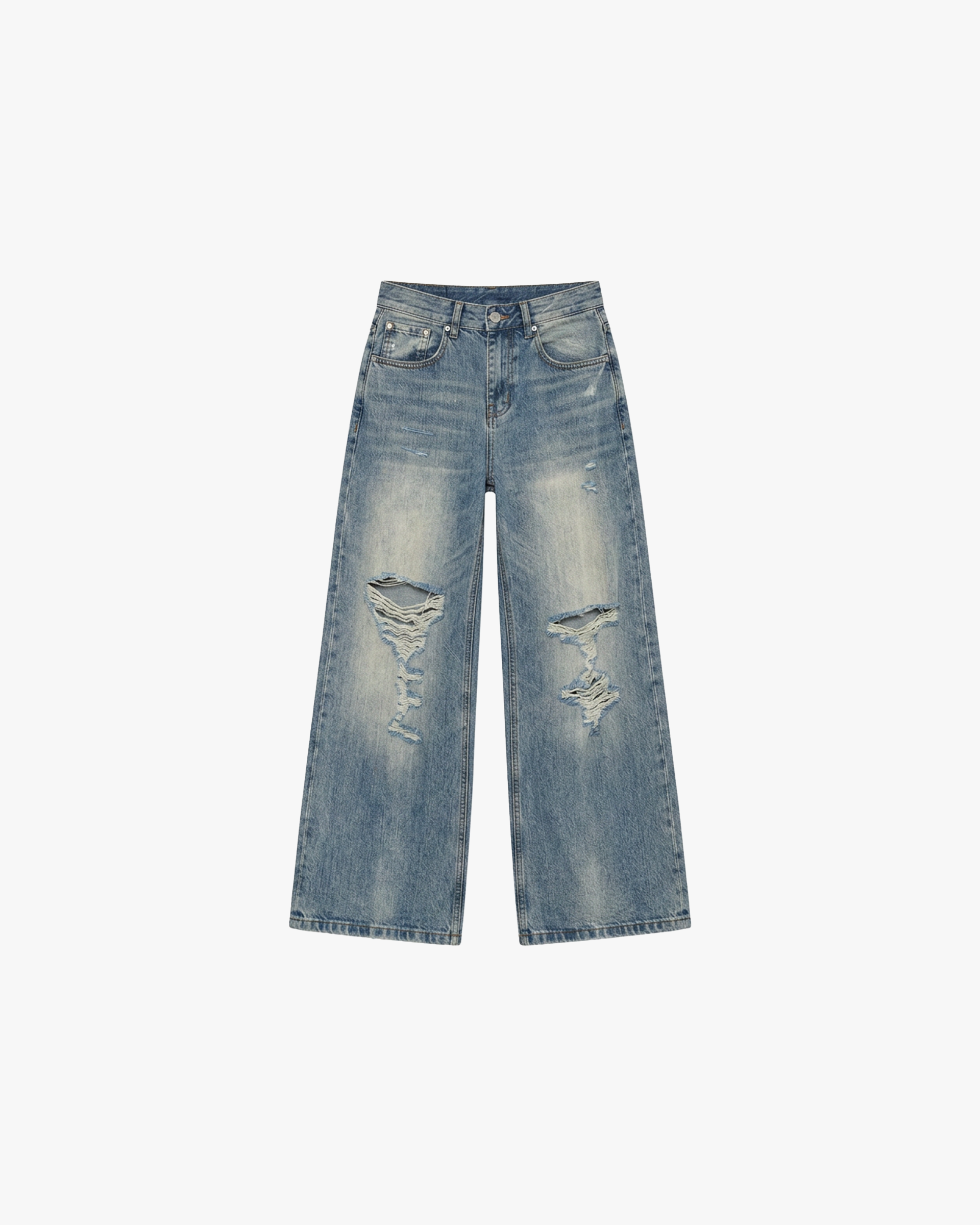 American retro bamboo pattern distressed jeans, men's and women's trendy