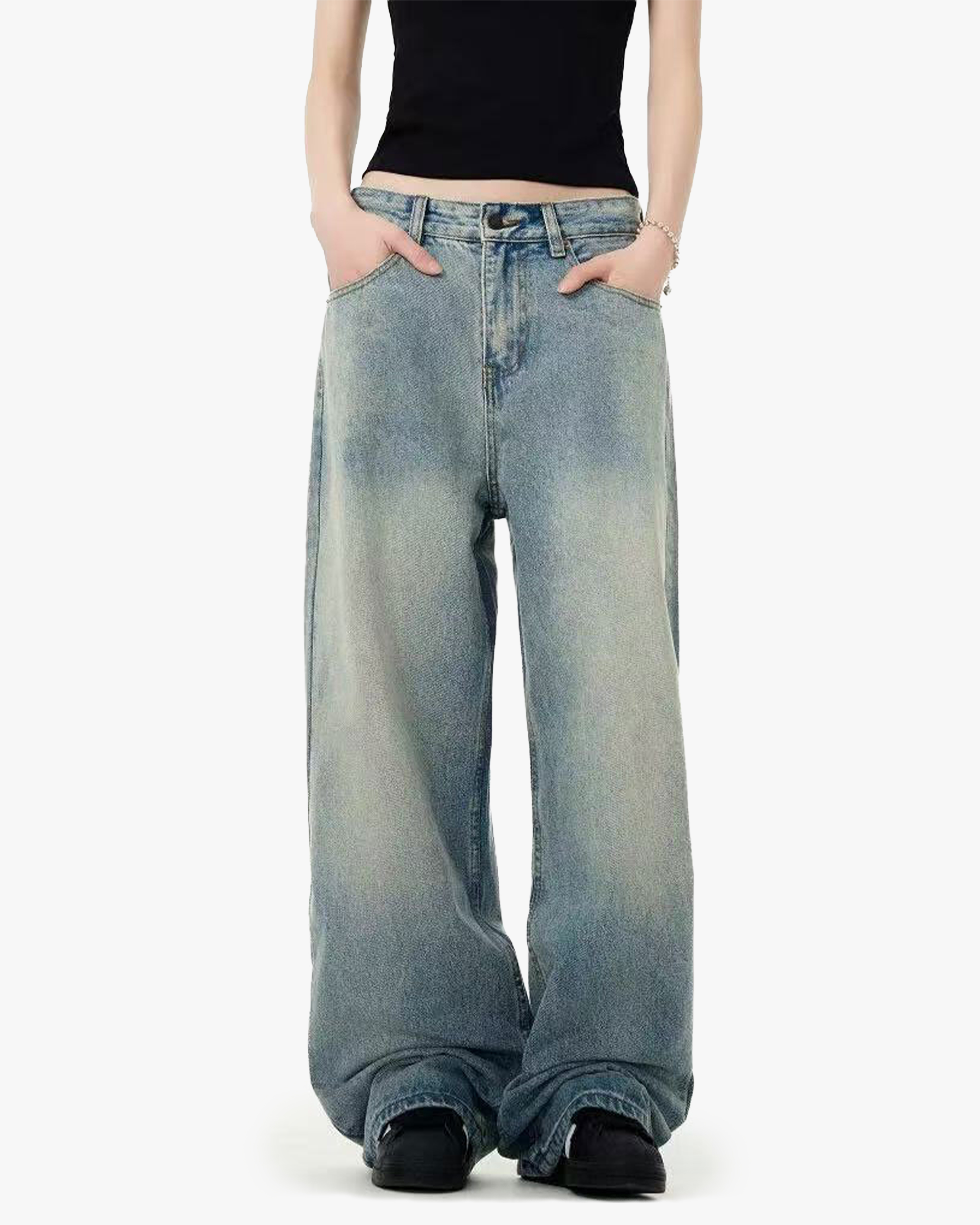 American retro vintage jeans, unisex, loose-fitting, baggy, wide-leg, cleanfit material detail 3