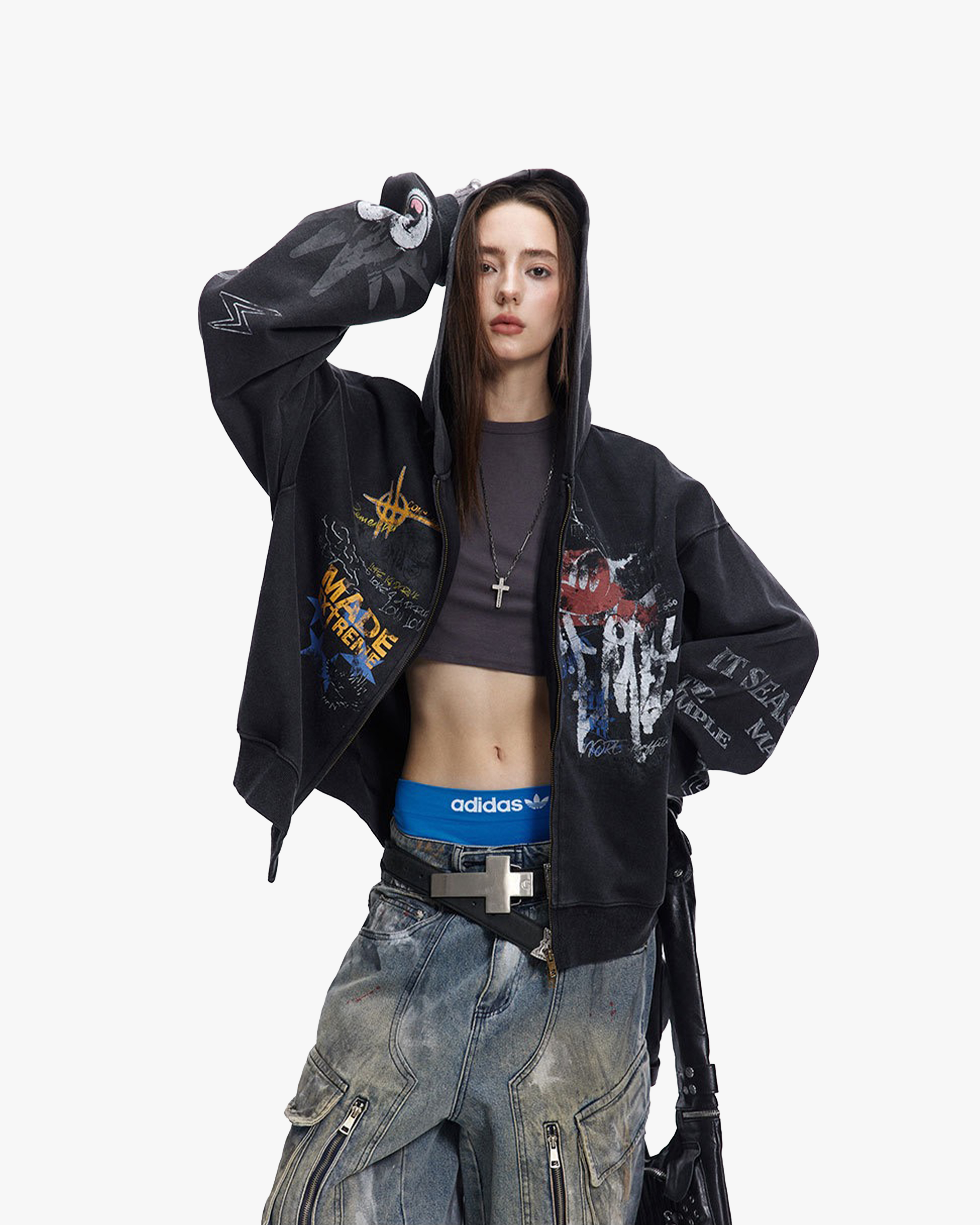 MADEEXTREME Street Hip Hoo Graffiti Hoodie for Men and Women, material detail 4