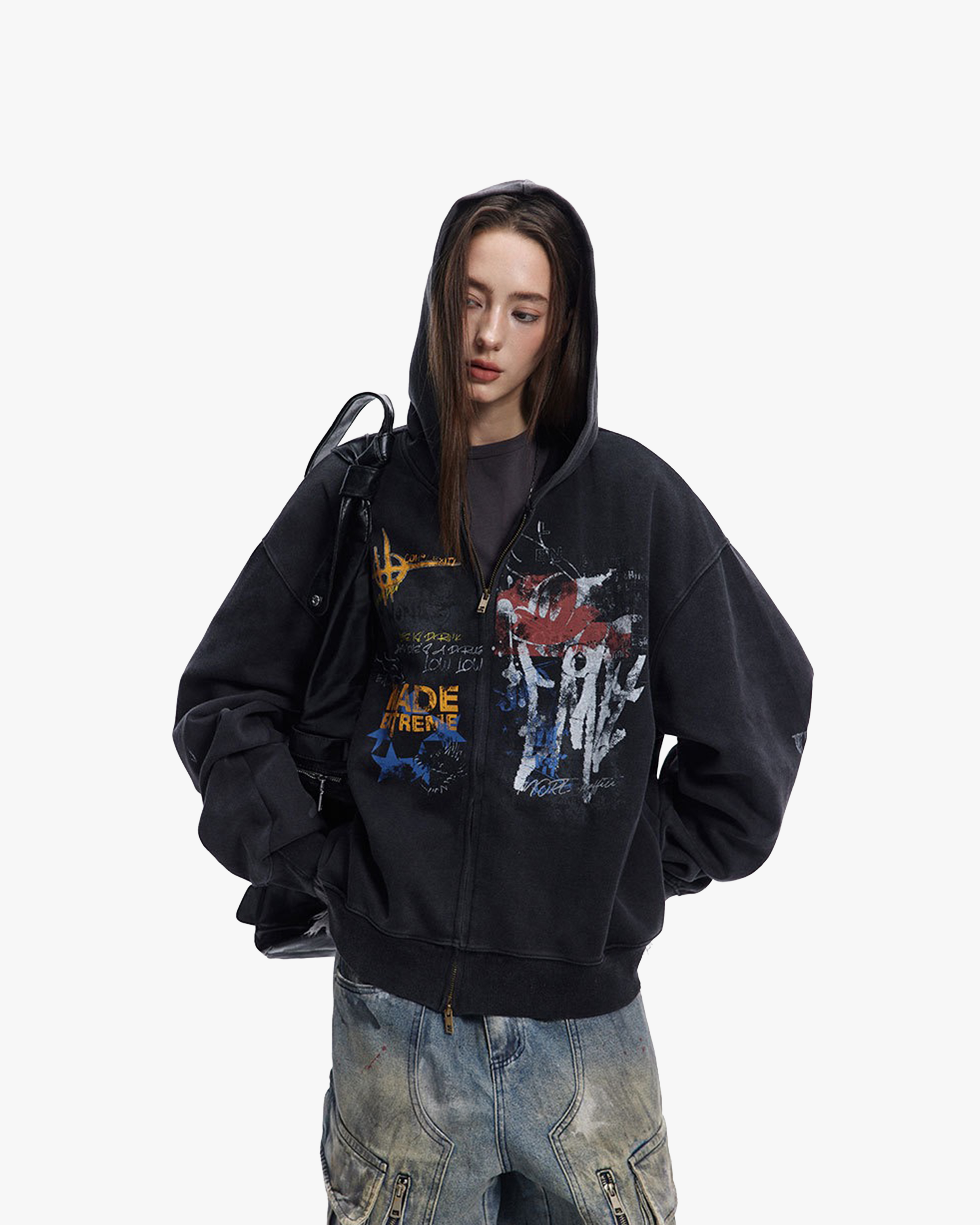 MADEEXTREME Street Hip Hoo Graffiti Hoodie for Men and Women, material detail 6