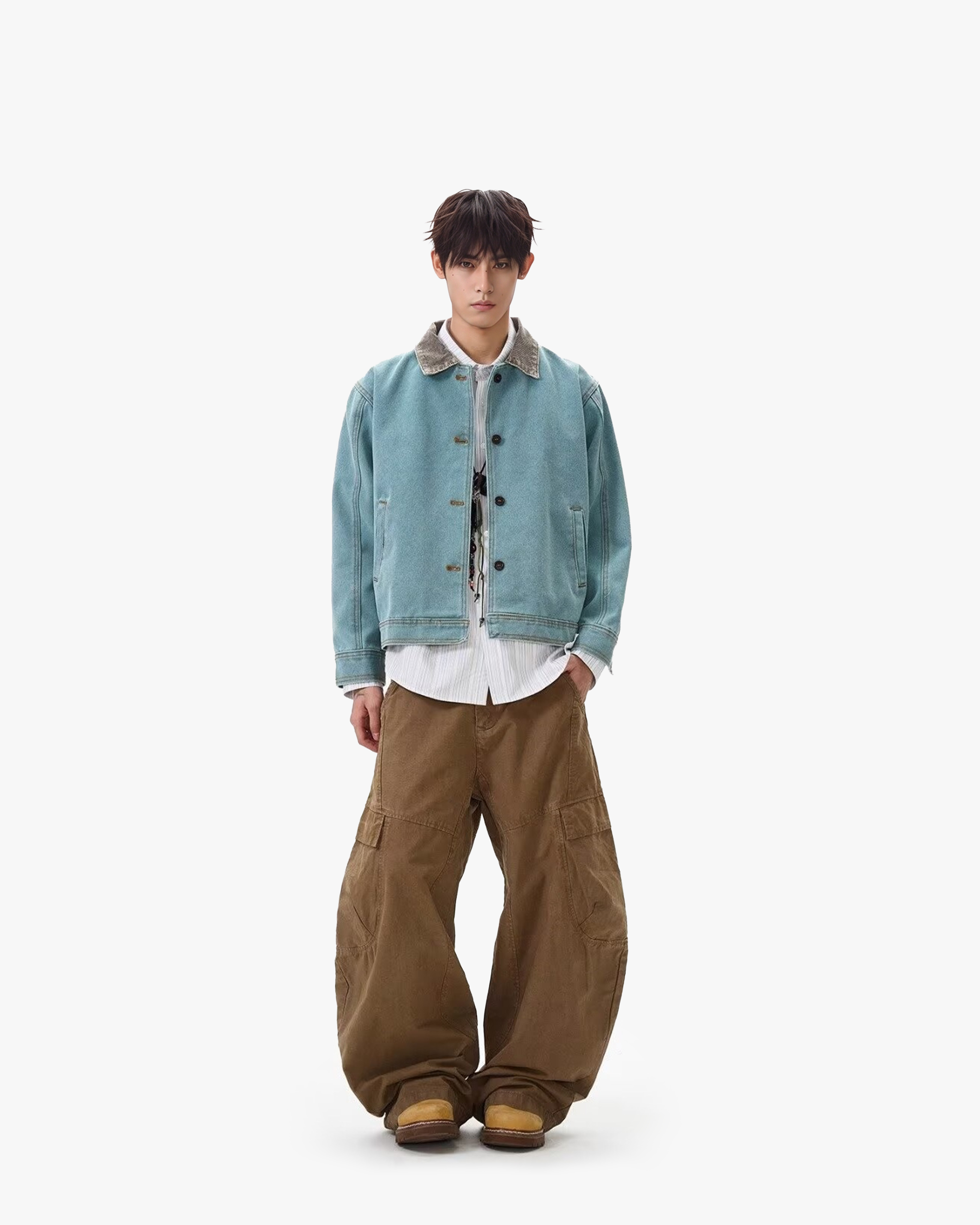American-style retro peacock green jacket for men, short style, suitable green view 4