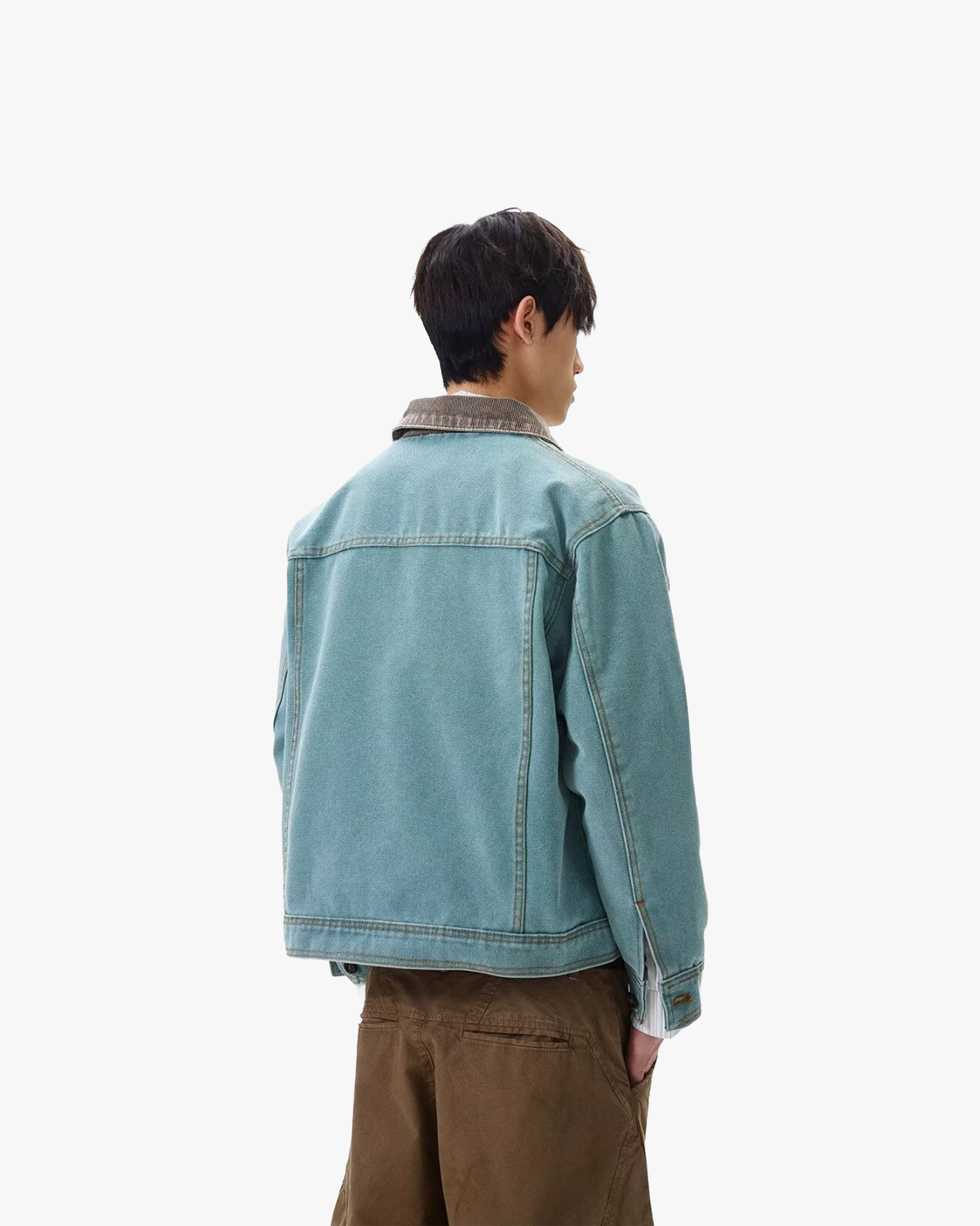 American-style retro peacock green jacket for men, short style, suitable material detail 3
